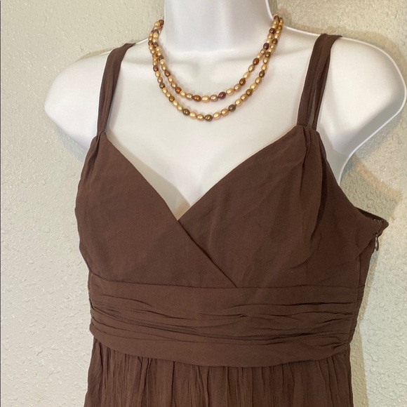 🆕 BCBGMaxAzria 100% Silk Brown Tiered Ruffled Midi Dress Sweetheart Neckline - Picture 3 of 9